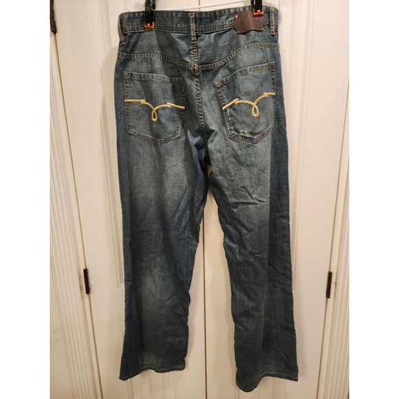 Y2K Ecko Jeans Mens 36x32Baggy Loose Skater Hip-hop Leather Patch Rawthentic